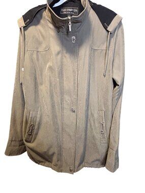 Fleet Street Ltd Hooded Beige Coat Black Plaid Lining Sz M